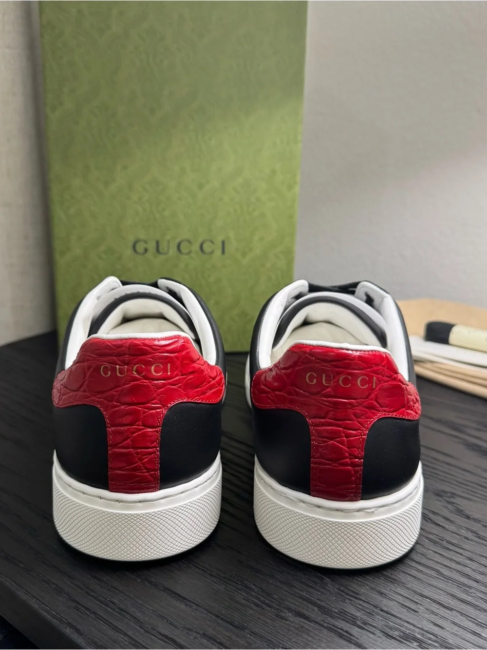 Gucci Ace Web Sneakers Leather Black 9